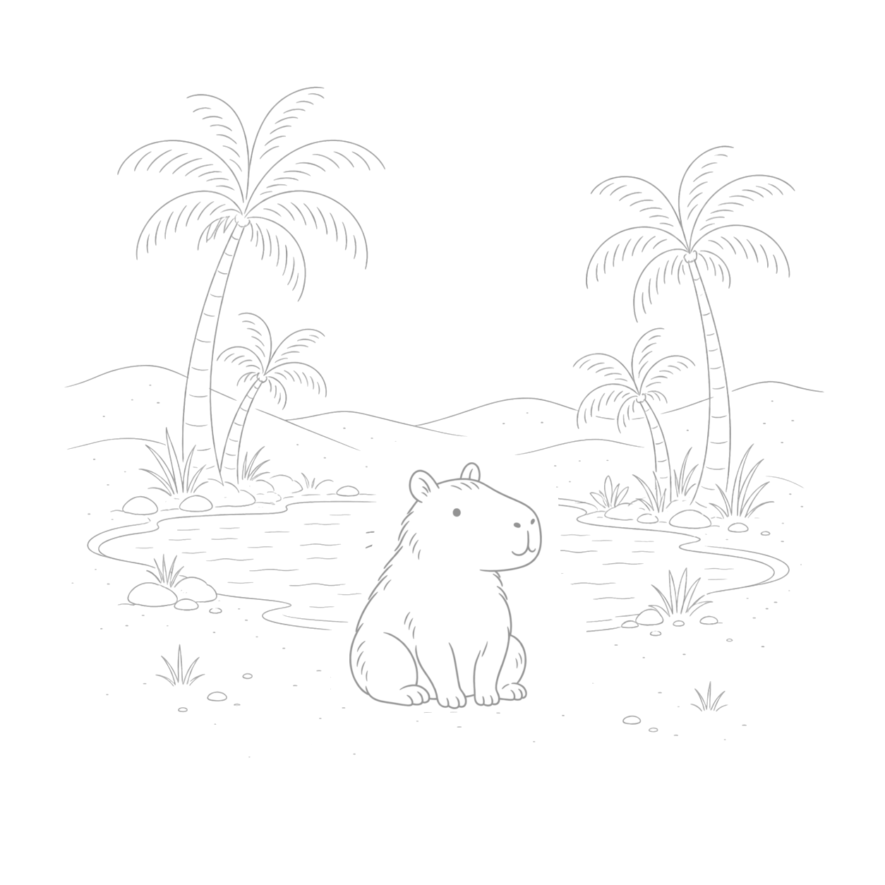 A capybara sitting by a pond